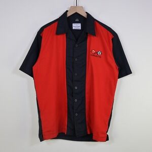 David Carey Corvette Racing Button Up Shirt Size Medium Retro Red Black